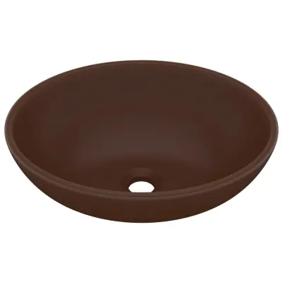 Razkošen Umivalnik - Kopalna umivalnik - Lavabo ovalen mat temno rjav 40x33 cm keramičen