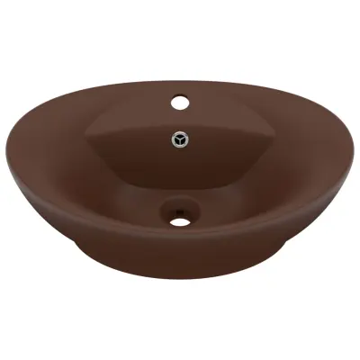 Razkošen Umivalnik - Kopalna umivalnik - Lavabo ovalen mat temno rjav 58,5x39 cm keramika