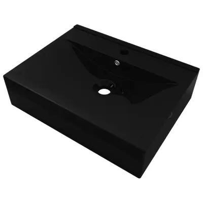 Keramični Umivalnik - Kopalna umivalnik - Lavabo pravokoten črn z odprtino za pipo 60x46 cm