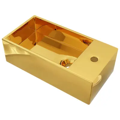 Umivalnik - Kopalna umivalnik z odprtino za odtekanje 49x25x15 cm keramičen zlat