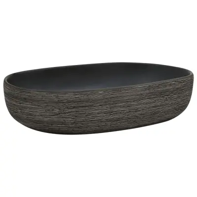 Umivalnik - Kopalna umivalnik - Lavabo Nadpultni siv in črn ovalen 59x40x14 cm keramika