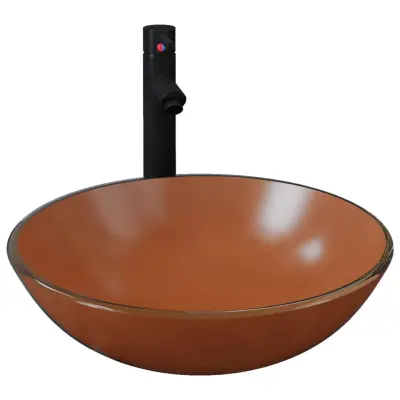 Kopalniški Umivalnik - Kopalna umivalnik - Lavabo s pipo in potisnim odtokom rjavo steklo