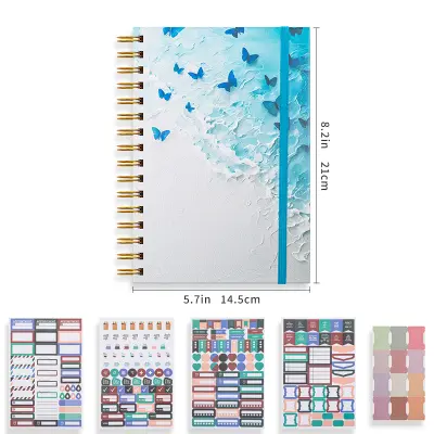 Eleganten zvezek A5 s spiralo in nalepkami z motivom metulja Blue