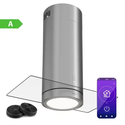 Klarstein Beretta Premium, otočna napa, 544 m³/h, aparat, odsesavanje/recirkulacija, LED, filter z aktivnim ogljem (inox)