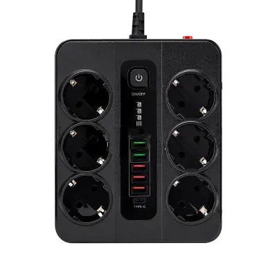 EU Type-C 6-smerni razdelilnik s 5 vrati USB Black