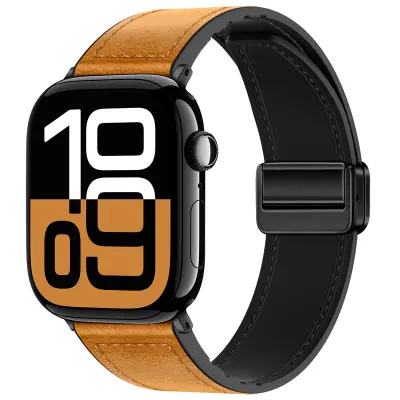 Pašček iz pravega usnja z magnetnim zapiranjem za Apple Watch Series 8/9/Ultra 2 Grey S