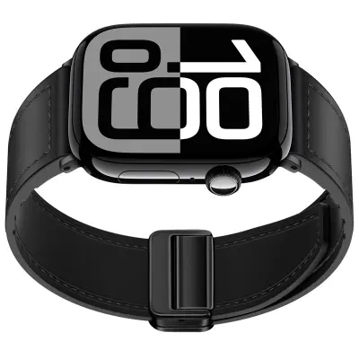 Pašček iz pravega usnja z magnetnim zapiranjem za Apple Watch Series 8/9/Ultra 2 Black L