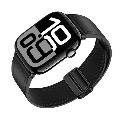 Pašček iz pravega usnja z magnetnim zapiranjem za Apple Watch Series 8/9/Ultra 2 Black S