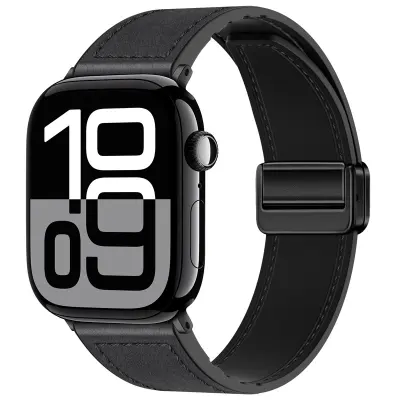 Magnetni pašček za Apple Watch iz pravega usnja Black S