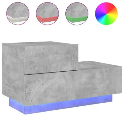 Nočna omarica - Nočna miza z LED lučkami betonsko siva 70x36x40,5 cm