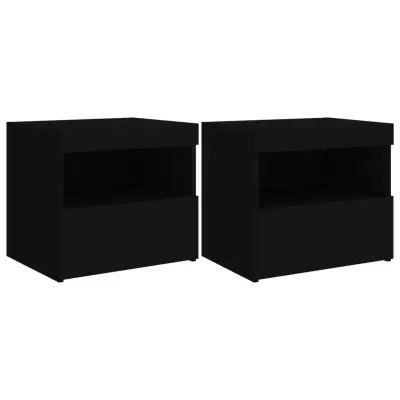 Dvo delni komplet Nočne omarice - Nočne mize z LED lučkami črna 50x40x45 cm