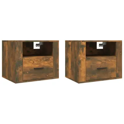 Stenski Dvo delni komplet Nočne omarice - Nočne mize dimljen hrast 50x36x40 cm