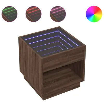 Nočna mizica - Nočna omarica - Nočna miza z neskončnimi LED rjavi hrast 50x50x50 cm