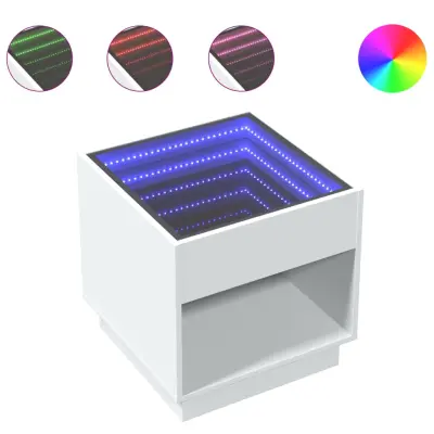 Nočna mizica - Nočna omarica - Nočna miza z neskončnimi LED bela 50x50x50 cm