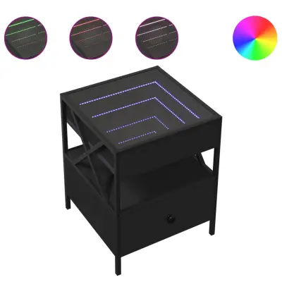 Nočna mizica - Nočna omarica - Nočna miza z neskončnimi LED črna 40x40x51 cm