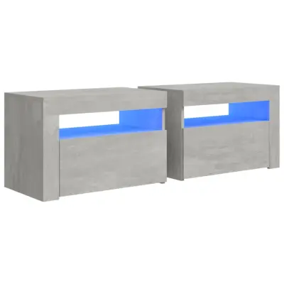 Dvo delni komplet Nočne omarice - Nočne mize z LED lučkami betonsko siva 60x35x40 cm