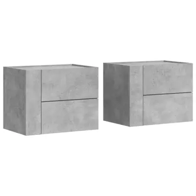Stenski Dvo delni komplet Nočne omarice - Nočne mize betonsko sive 45x30x35 cm