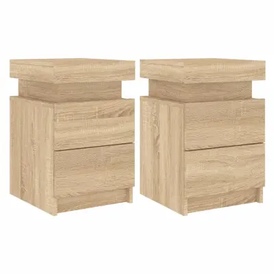 Dvo delni komplet Nočne omarice - Nočne mize z LED lučkami sonoma hrast 35x39x55 cm