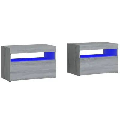 Dvo delni komplet Nočne omarice - Nočne mize z LED lučkami siva sonoma 60x35x40 cm