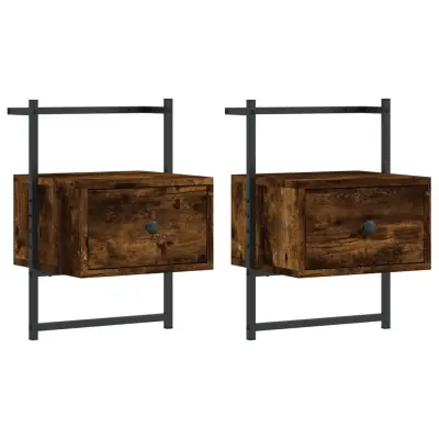 2 kosi stenske nočne omarice - Nočne mize dimljen hrast 35x30x51 cm inž. les