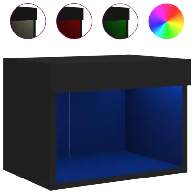 Nočna omarica - Nočna miza z LED lučkami stenska črna