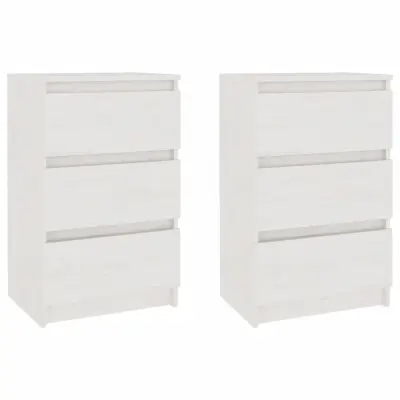Dvo delni komplet Nočne omarice - Nočne mize bela 40x29,5x64 cm trdna borovina