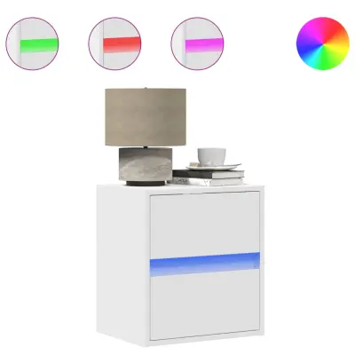 Stenski Dvo delni komplet Nočne omarice - Nočne mize z LED lučkami bela