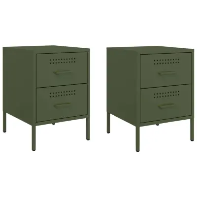 Dvo delni komplet Nočne omarice - Nočne mize olivno zelena 36x39x50,5 cm jeklo