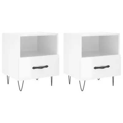 Dvo delni komplet Nočne omarice - Nočne mize visok sijaj bela 40x35x47,5 cm inžen. les