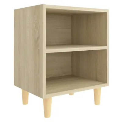 Nočna omarica - Nočna miza z lesenimi nogami sonoma hrast 40x30x50 cm