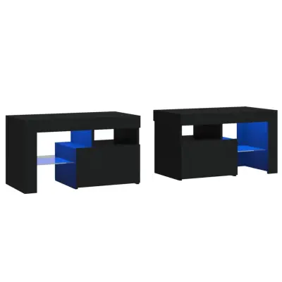 Dvo delni komplet Nočne omarice - Nočne mize z LED lučkami črna 70x36,5x40 cm