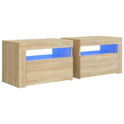 Dvo delni komplet Nočne omarice - Nočne mize z LED lučkami sonoma hrast 60x35x40 cm