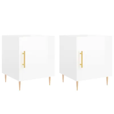 Dvo delni komplet Nočne omarice - Nočne mize visok sijaj bela 40x40x50cm inženirski les