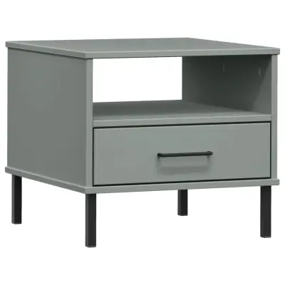 Nočna omarica - Nočna miza - Nočna mizica s kovinskimi nogami siva trdna borovina OSLO