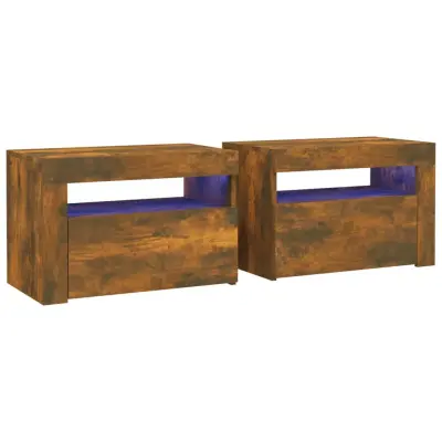 Dvo delni komplet Nočne omarice - Nočne mize LED dimljeni hrast 60x35x40 cm