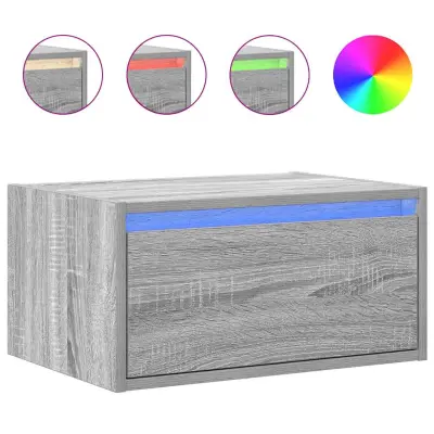 Stenska Nočna omarica - Nočna miza z LED lučkami siva sonoma