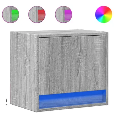 Stenski Dvo delni komplet Nočne omarice - Nočne mize z LED lučkami siva sonoma