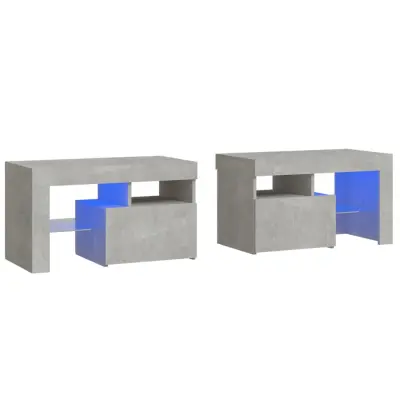 Dvo delni komplet Nočne omarice - Nočne mize z LED lučkami betonsko siva 70x36,5x40 cm