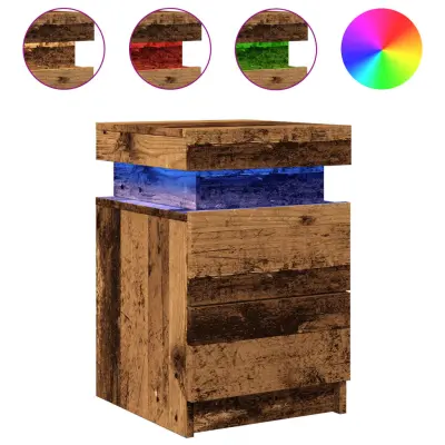 Dvo delni komplet Nočne omarice - Nočne mize z LED starinski les 35x39x55 cm inž. les