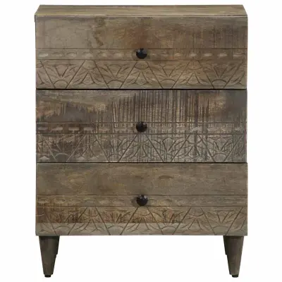 Nočna omarica - Nočna miza svetlo siva 50x33x60 cm masivni les Mango