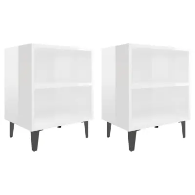 Dvo delni komplet Nočne omarice - Nočne mize z nogami visok sijaj bela 40x30x50 cm