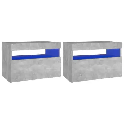 Dvo delni komplet Nočne omarice - Nočne mize z LED lučkami betonsko siva 60x35x40 cm