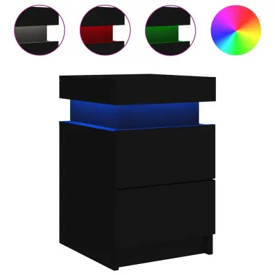 Nočna omarica - Nočna miza z LED lučkami črna 35x39x55 cm