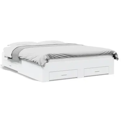 Posteljni okvir - Dvoposteljna postelja - Zakonska postelja s predali bel 160x200 cm inženirski les