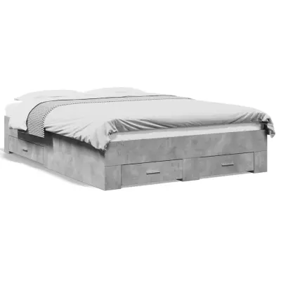 Posteljni okvir - Dvoposteljna postelja - Zakonska postelja s predali betonsko siv 135x190cm inženirski les