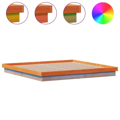 LED Posteljni okvir - Dvoposteljna postelja - Zakonska postelja voščeno rjav 200x200 cm trdna borovina