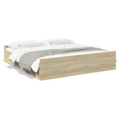 Posteljni okvir - Dvoposteljna postelja - Zakonska postelja s predali sonoma hrast 200x200cm inženirski les
