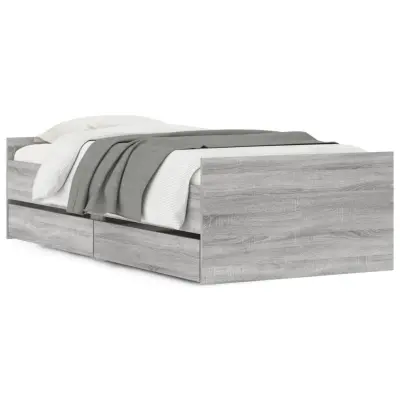Posteljni okvir - Enojna postelja - Postelja za odrasle s predali siva sonoma 90x190 cm