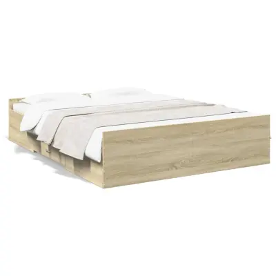Posteljni okvir - Dvoposteljna postelja - Zakonska postelja s predali sonoma hrast 160x200cm inženirski les