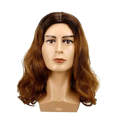 Moška sintetična lasulja za cosplay - ravna rjava lasulja do ramen